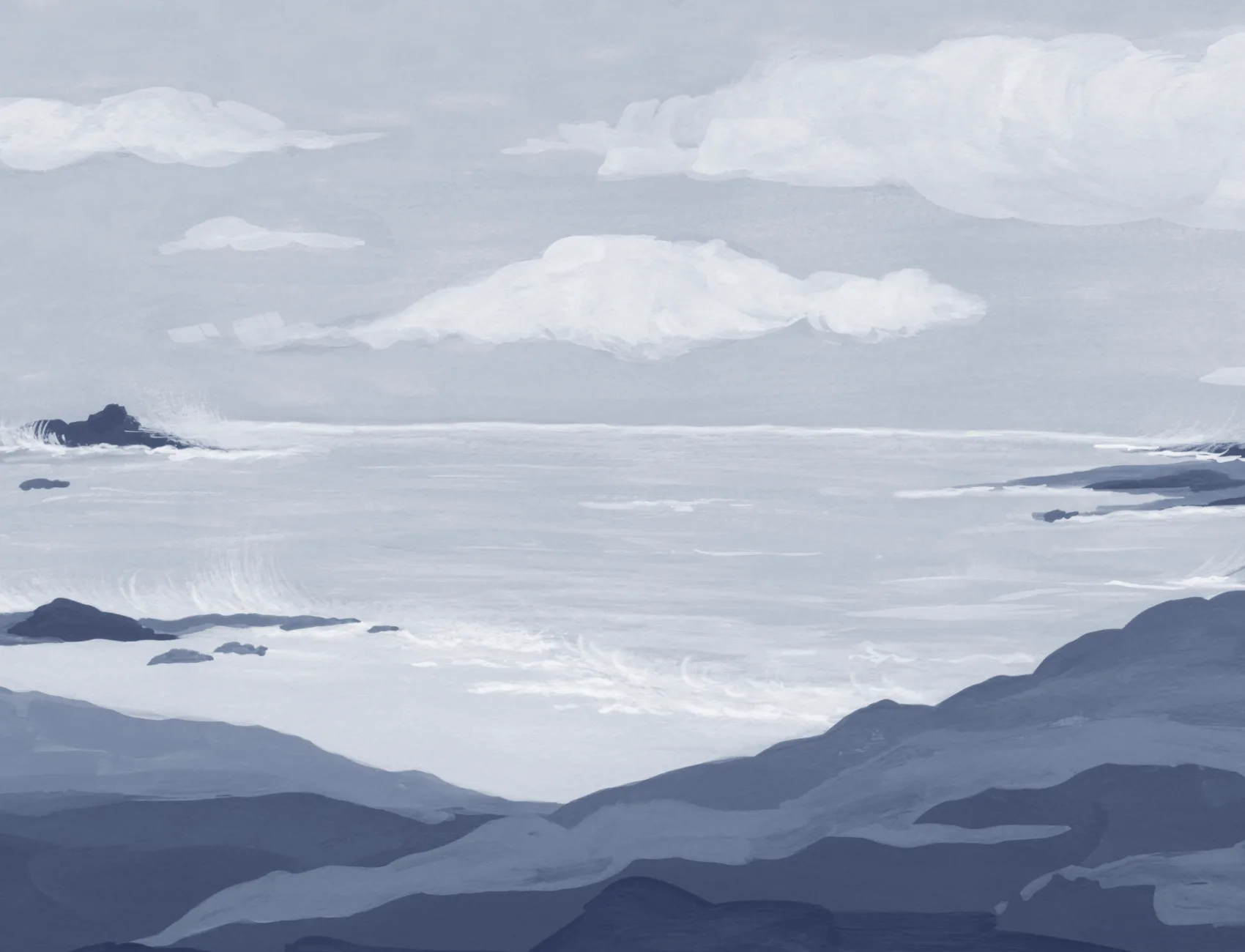 Blauwe Kust Horizon Oceaan Landschap Muurschildering