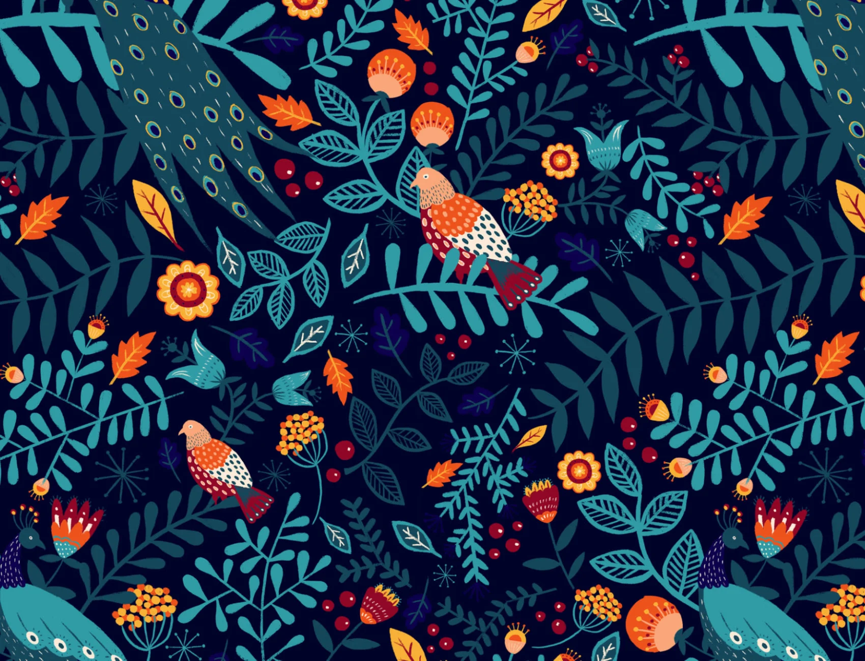 Colorful Bird Repeat Pattern Wallpaper