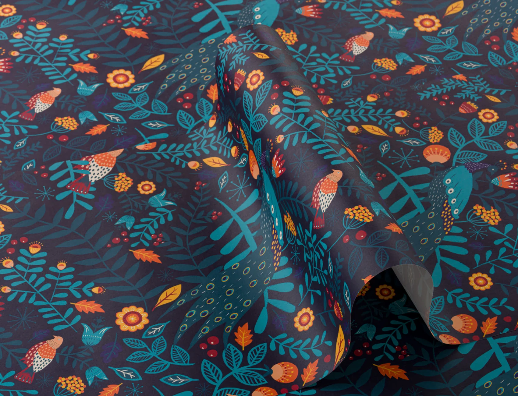 Colorful Bird Repeat Pattern Wallpaper