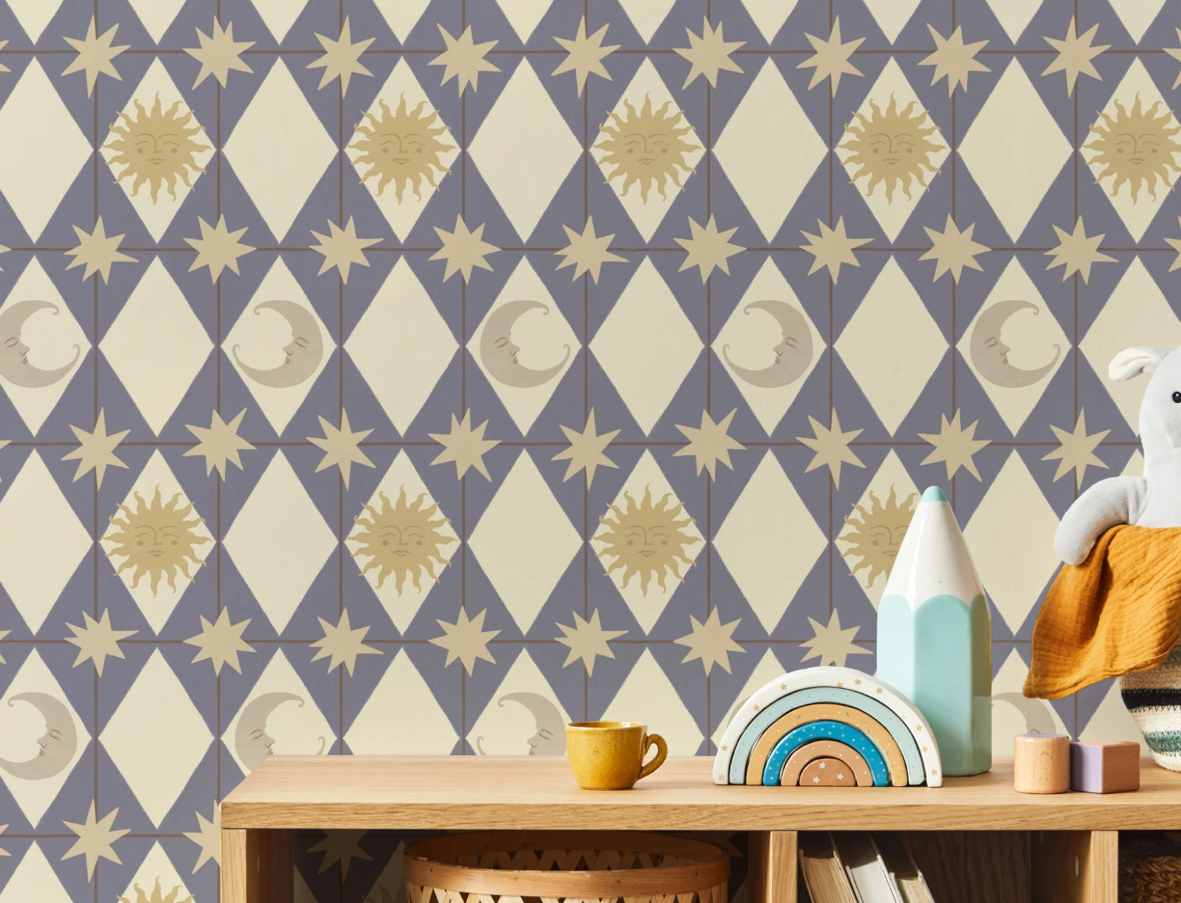 Blue Celestial Pattern Geometric Dreamer Bedroom Mural