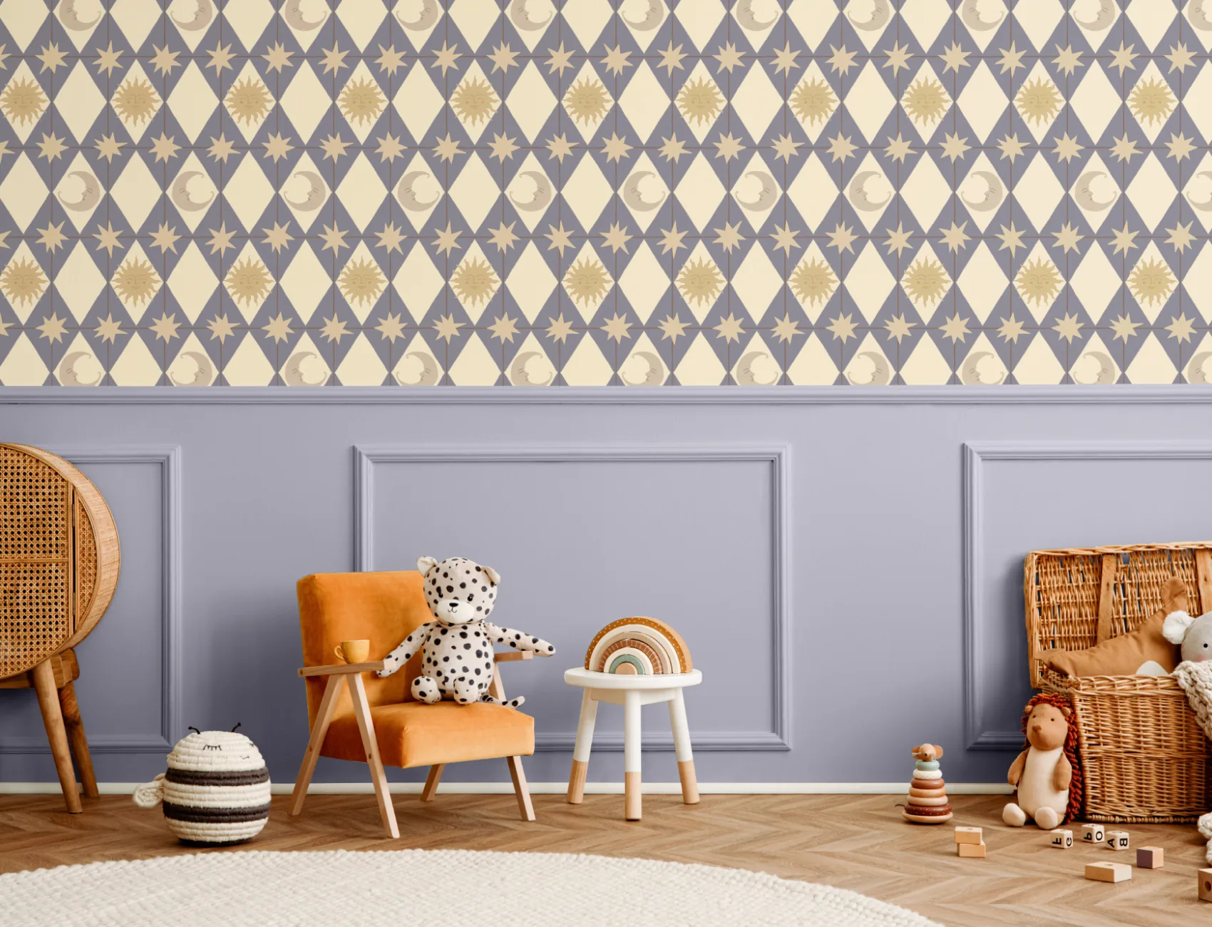 Blue Celestial Pattern Geometric Dreamer Bedroom Mural