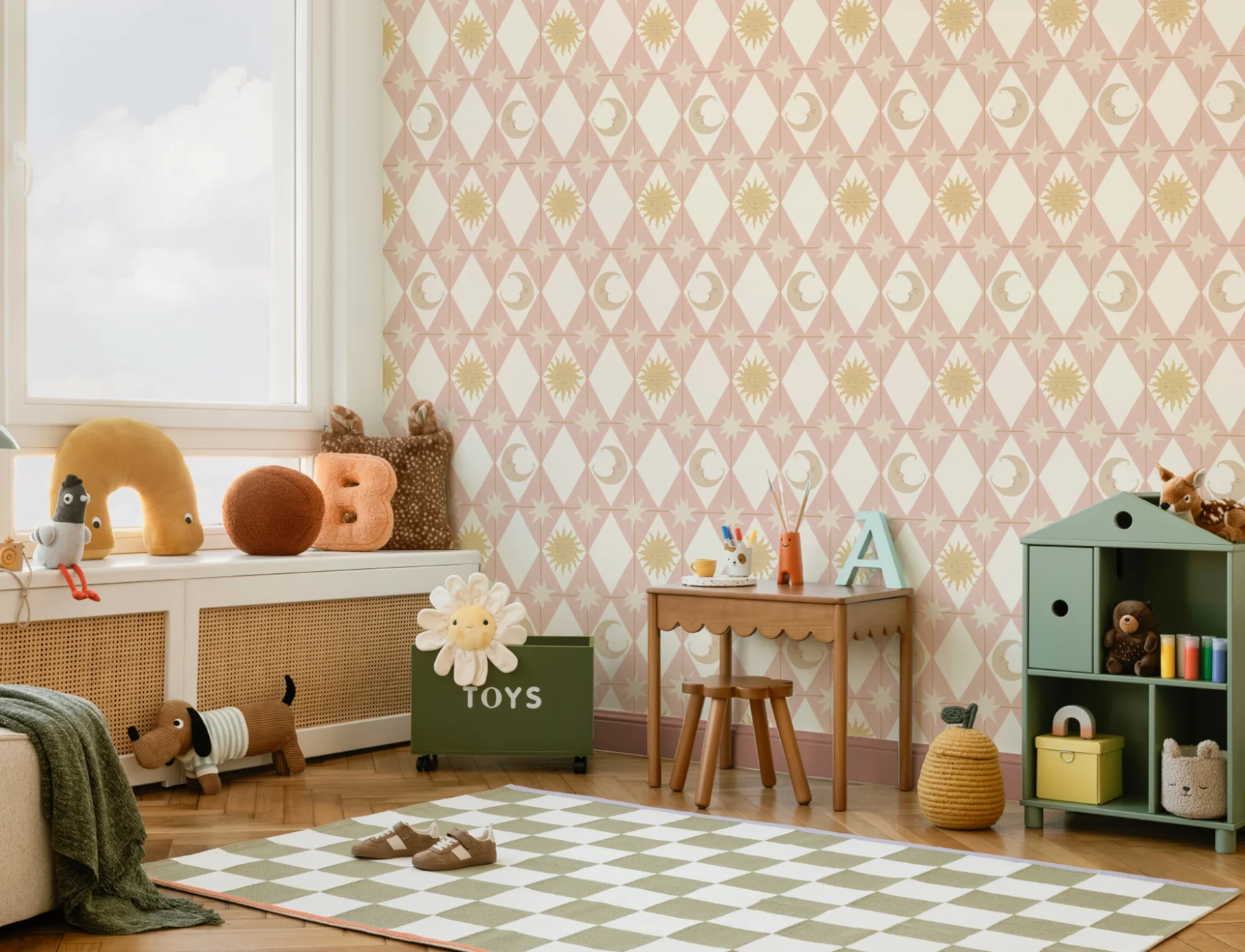 Murale roz geometric cu tematică celestă pentru copii Dreamscape