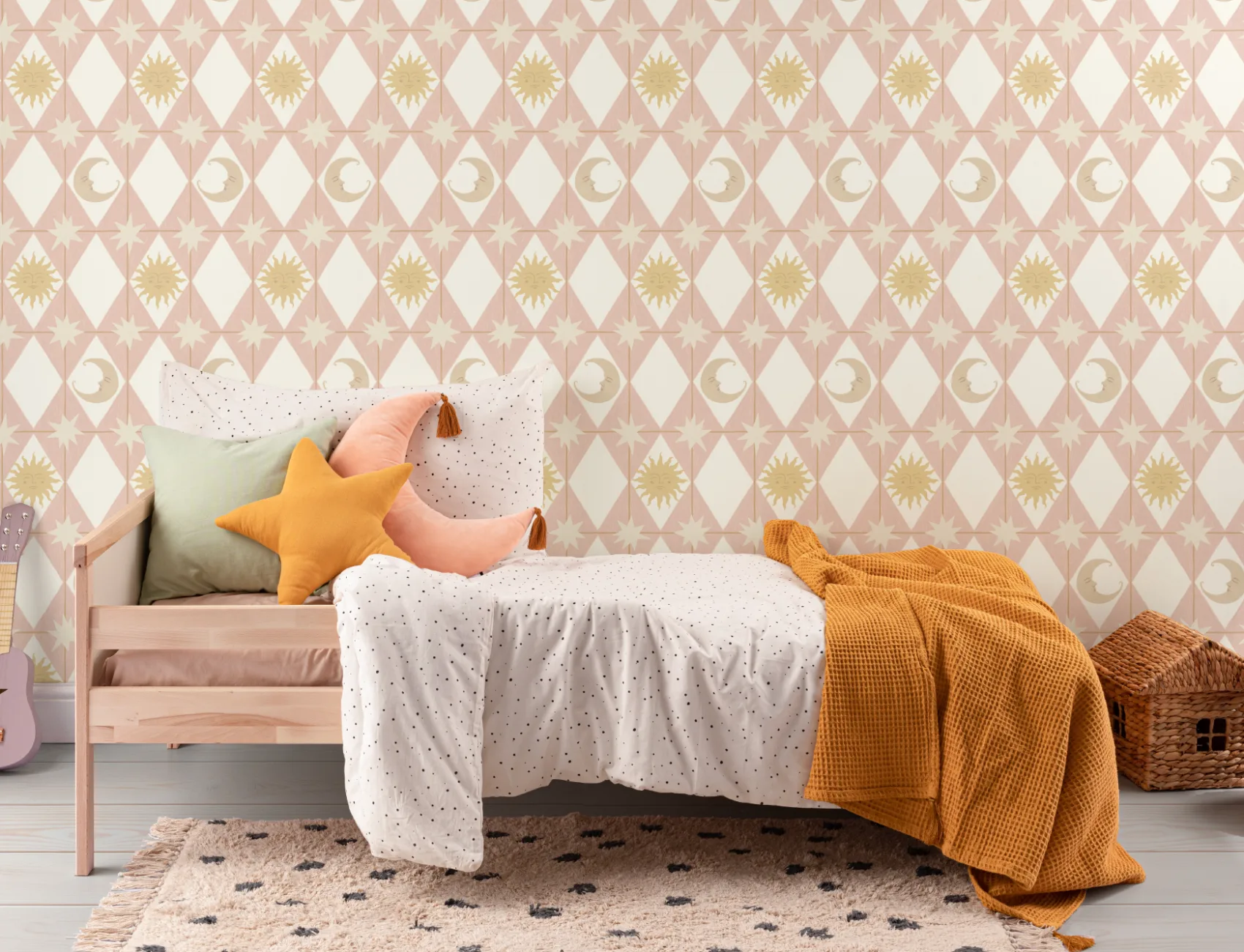 Murale roz geometric cu tematică celestă pentru copii Dreamscape
