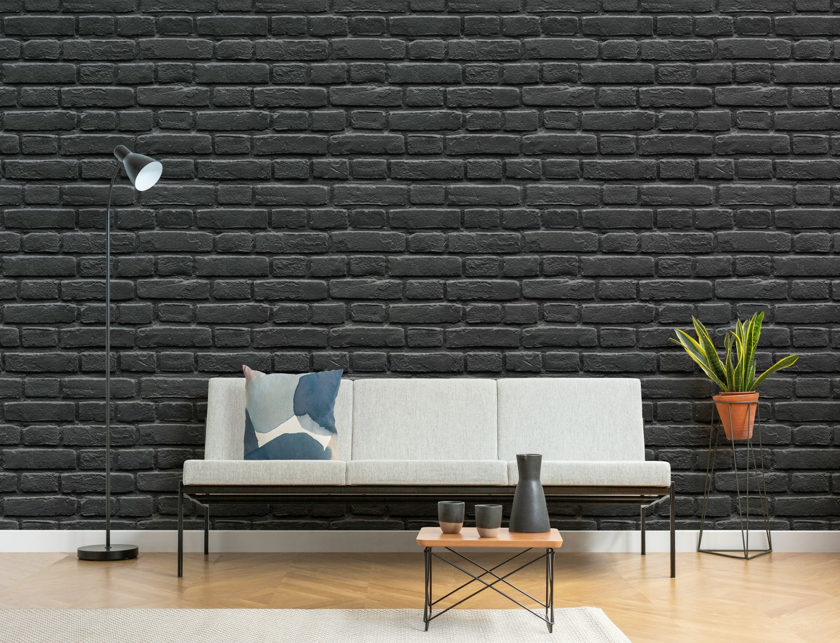 Black Painted Brick Effect Pattern Wallpaper Mural