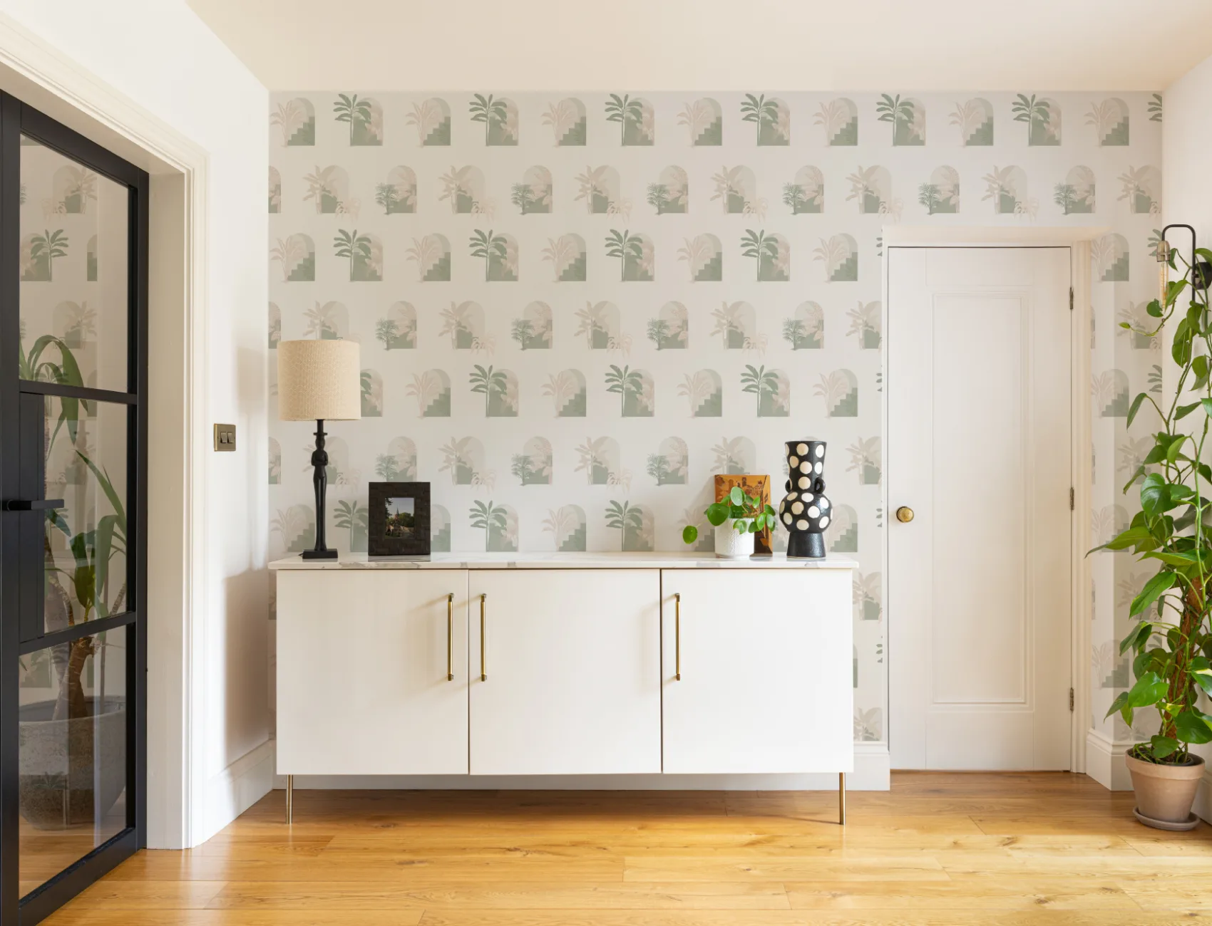 Green Biophilic Architecture Repeat Pattern Wallpaper