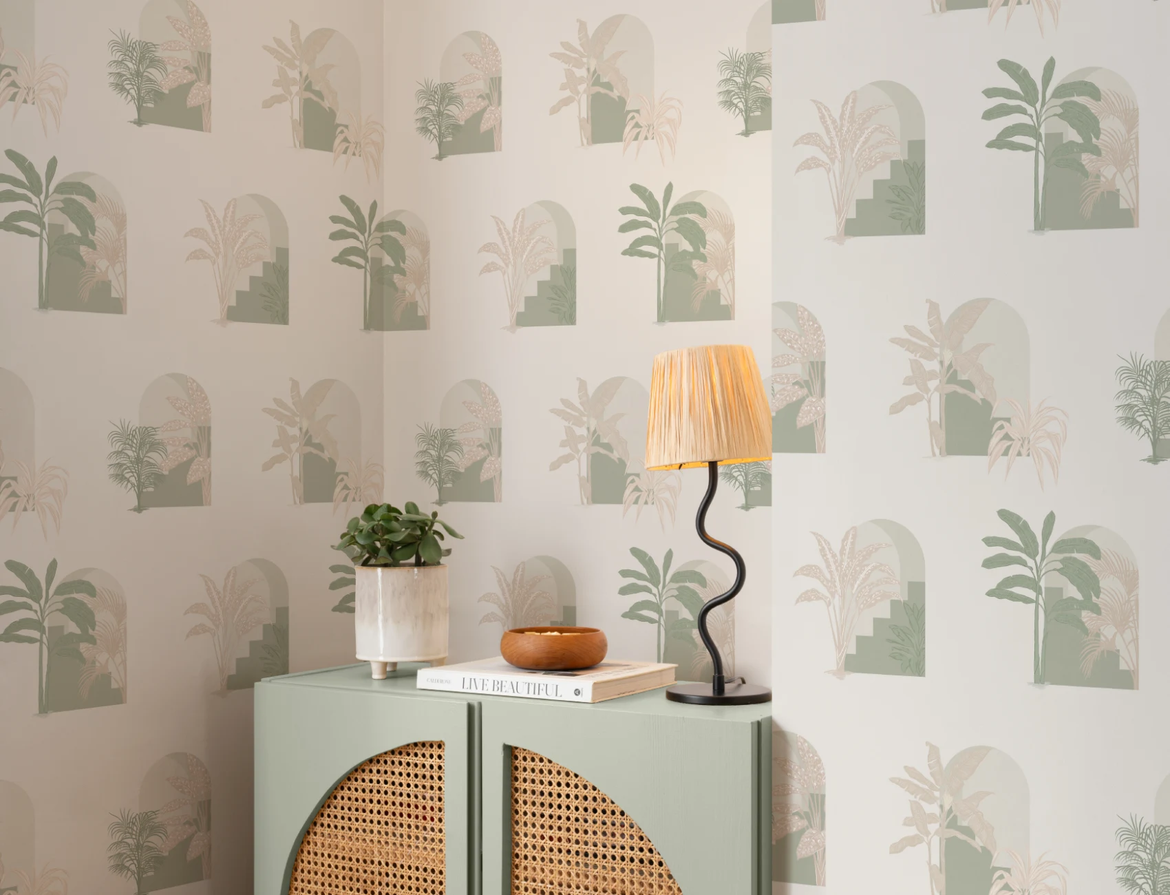 Green Biophilic Architecture Repeat Pattern Wallpaper