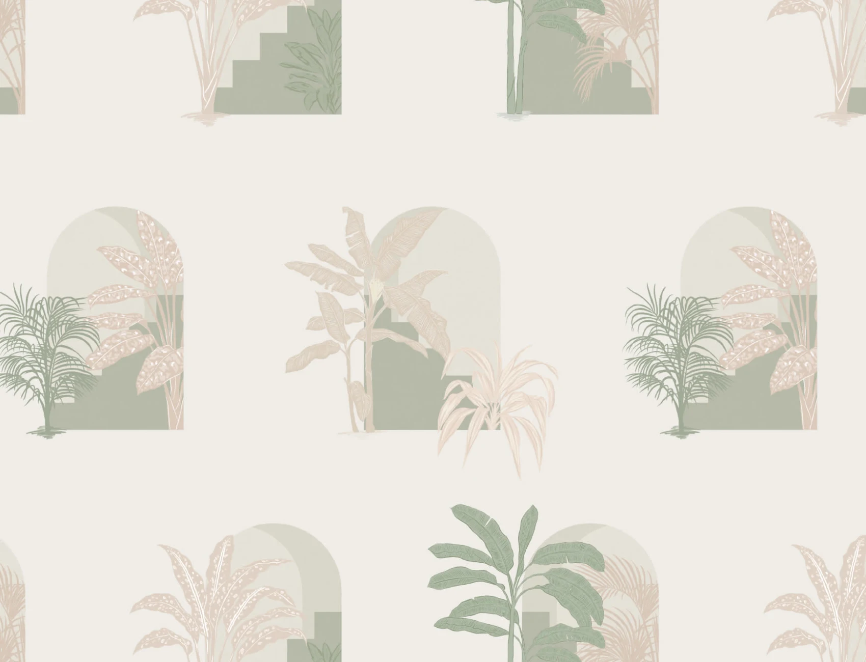 Green Biophilic Architecture Repeat Pattern Wallpaper