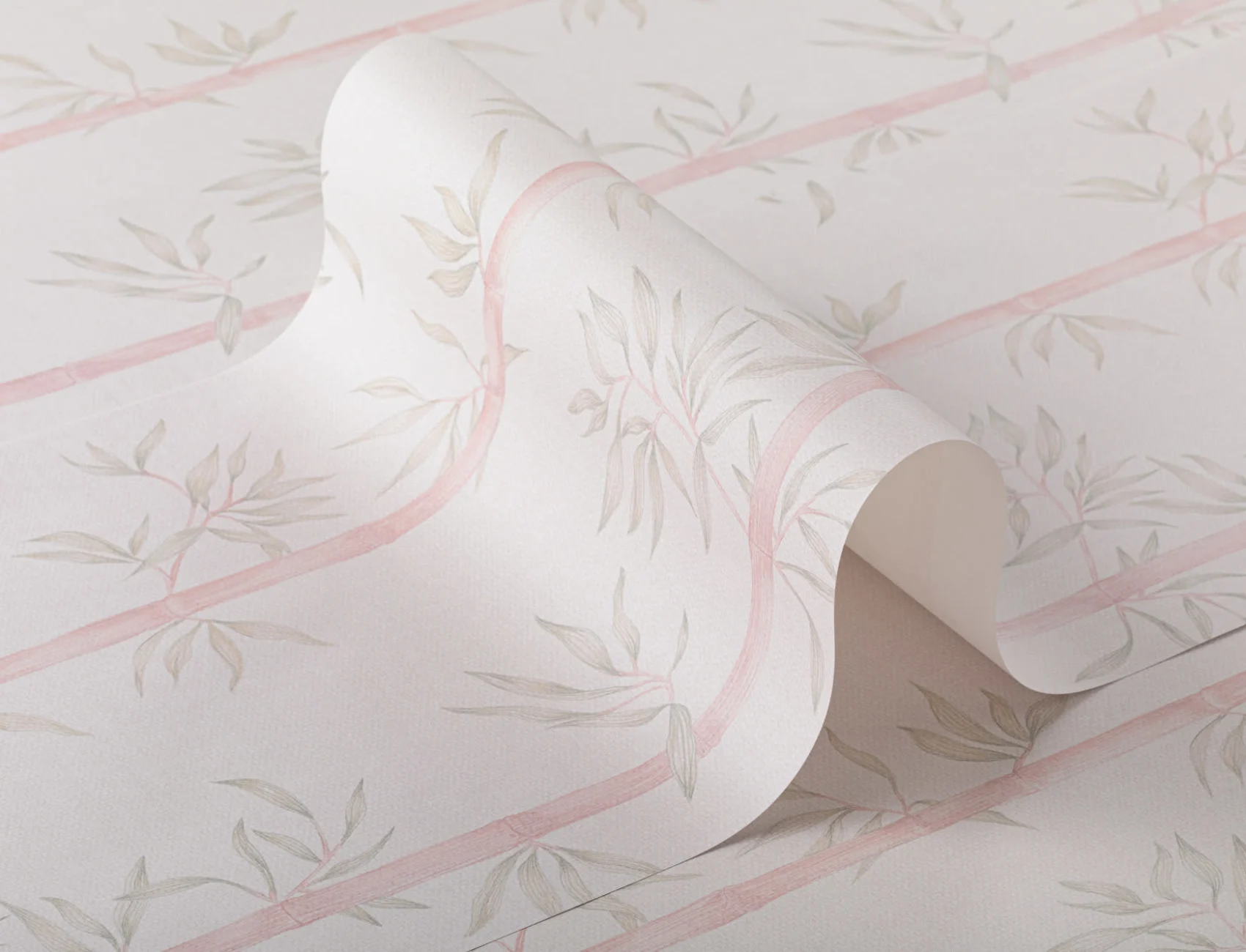 Papel de parede de bambu em aguarela cor-de-rosa e verde