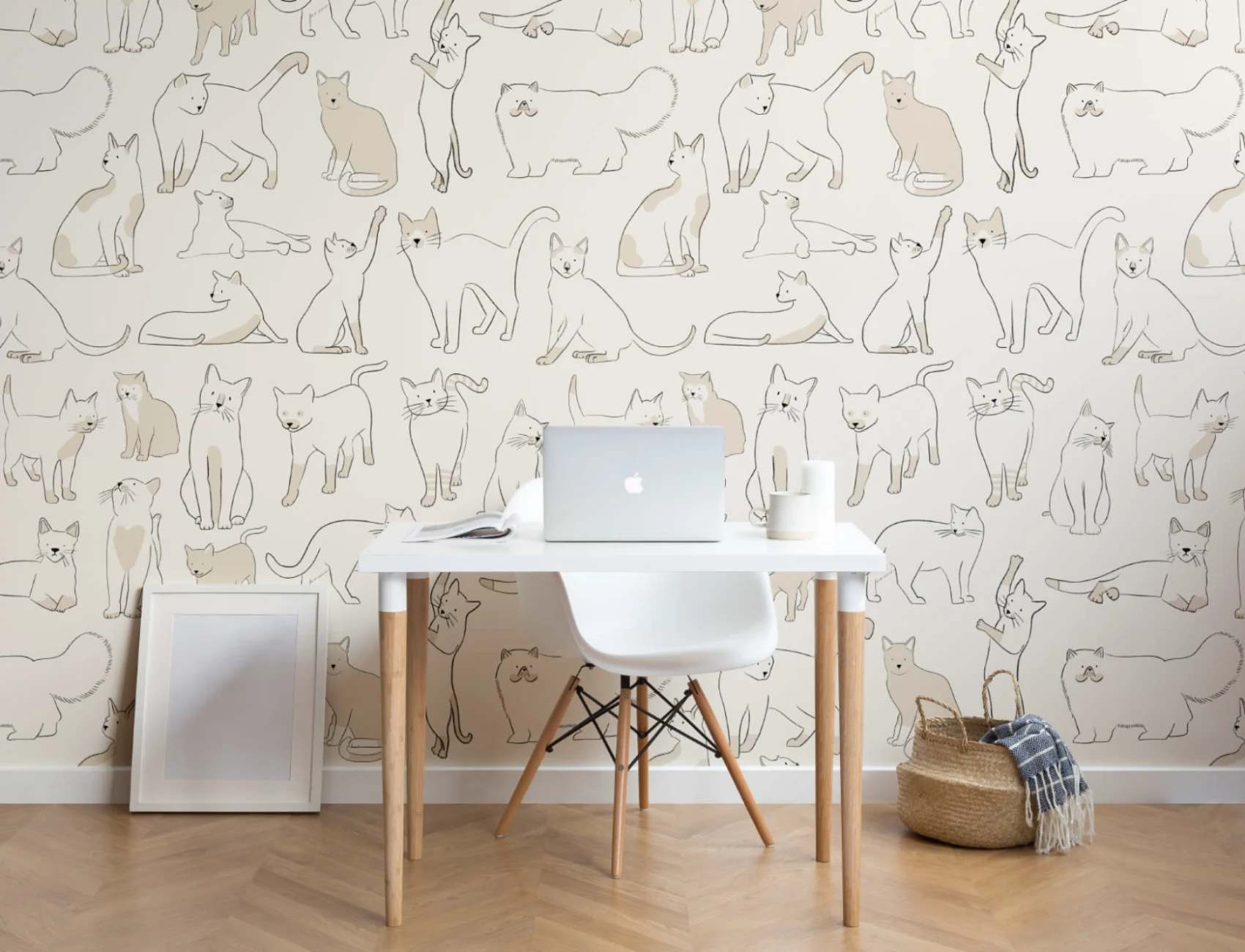 Neutral Cool Cat Pattern Wallpaper Mural