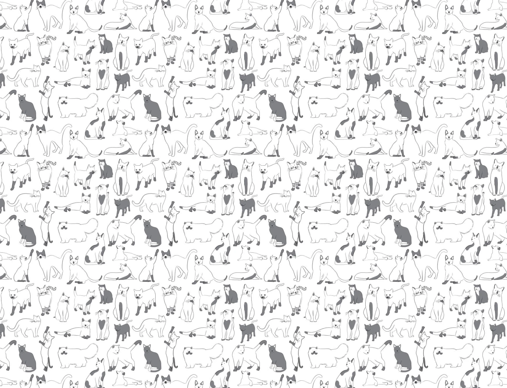 Grey & White Cool Cat Pattern Wallpaper Mural