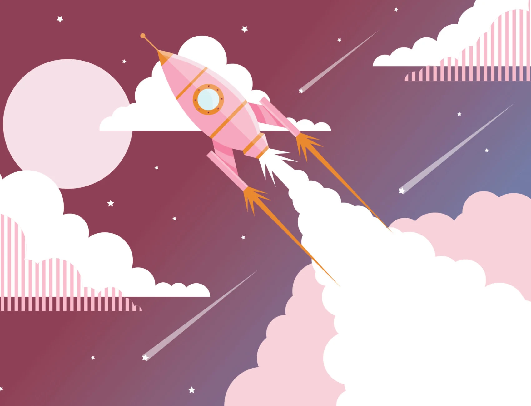 Mural Papel Pintado Niños Cohete Espacial Rosa