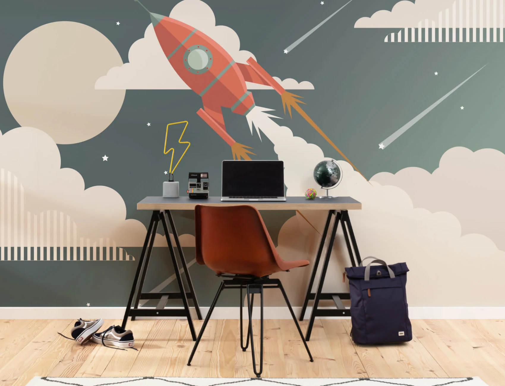 Barnas Retro Space Rocket Fototapet