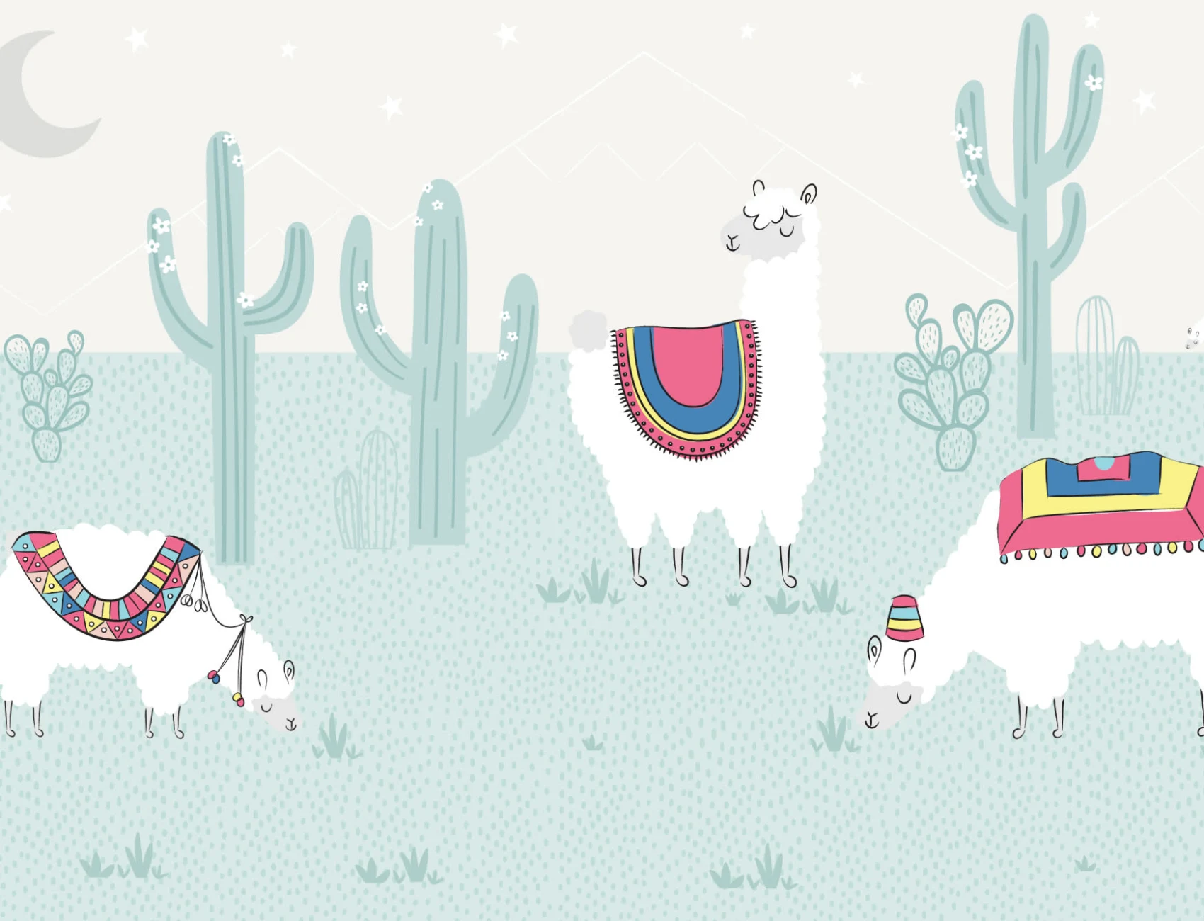 Cool albastru Exotic Llama Cactus Wallpaper Mural