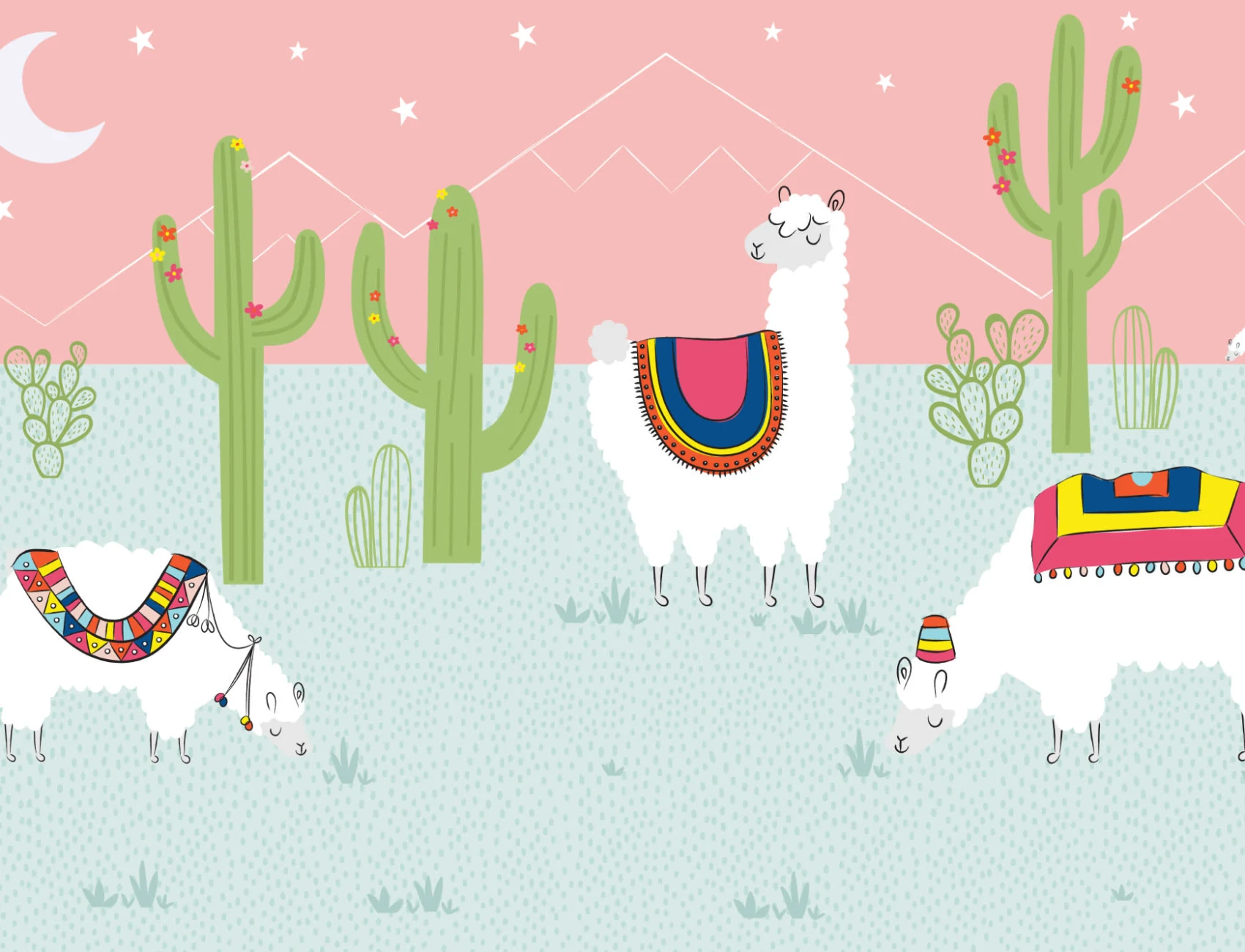Cool Pink Exotic Llama Cactus Wallpaper Mural