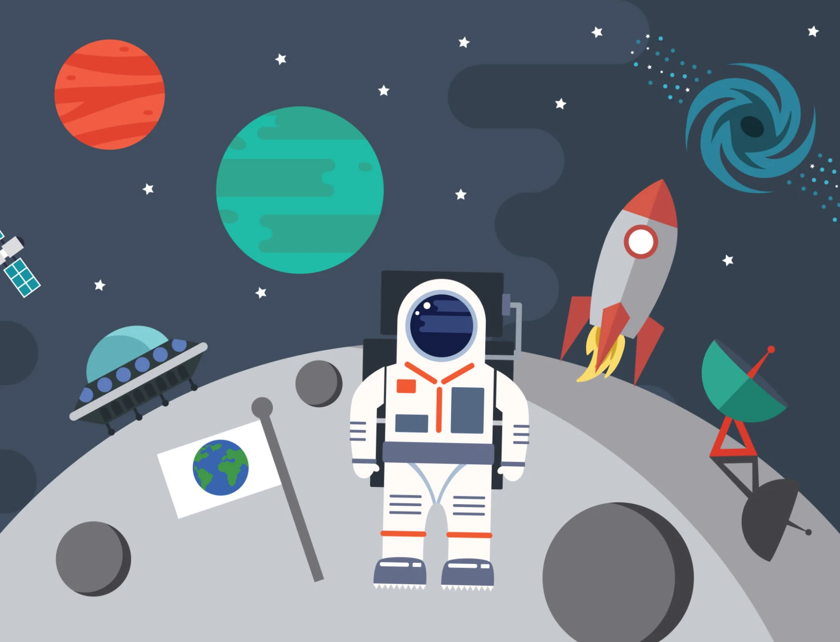 Astronauta Retro Papel de Parede Mural