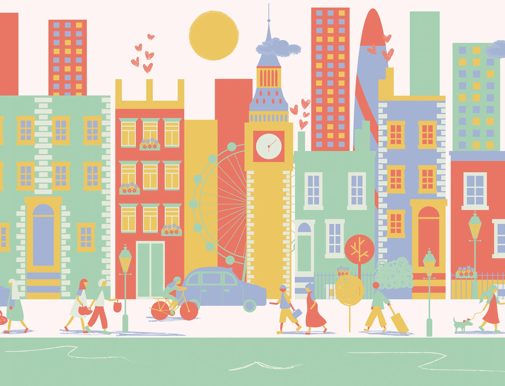 Carta da Parati Città di Londra Illustrata Multicolor
