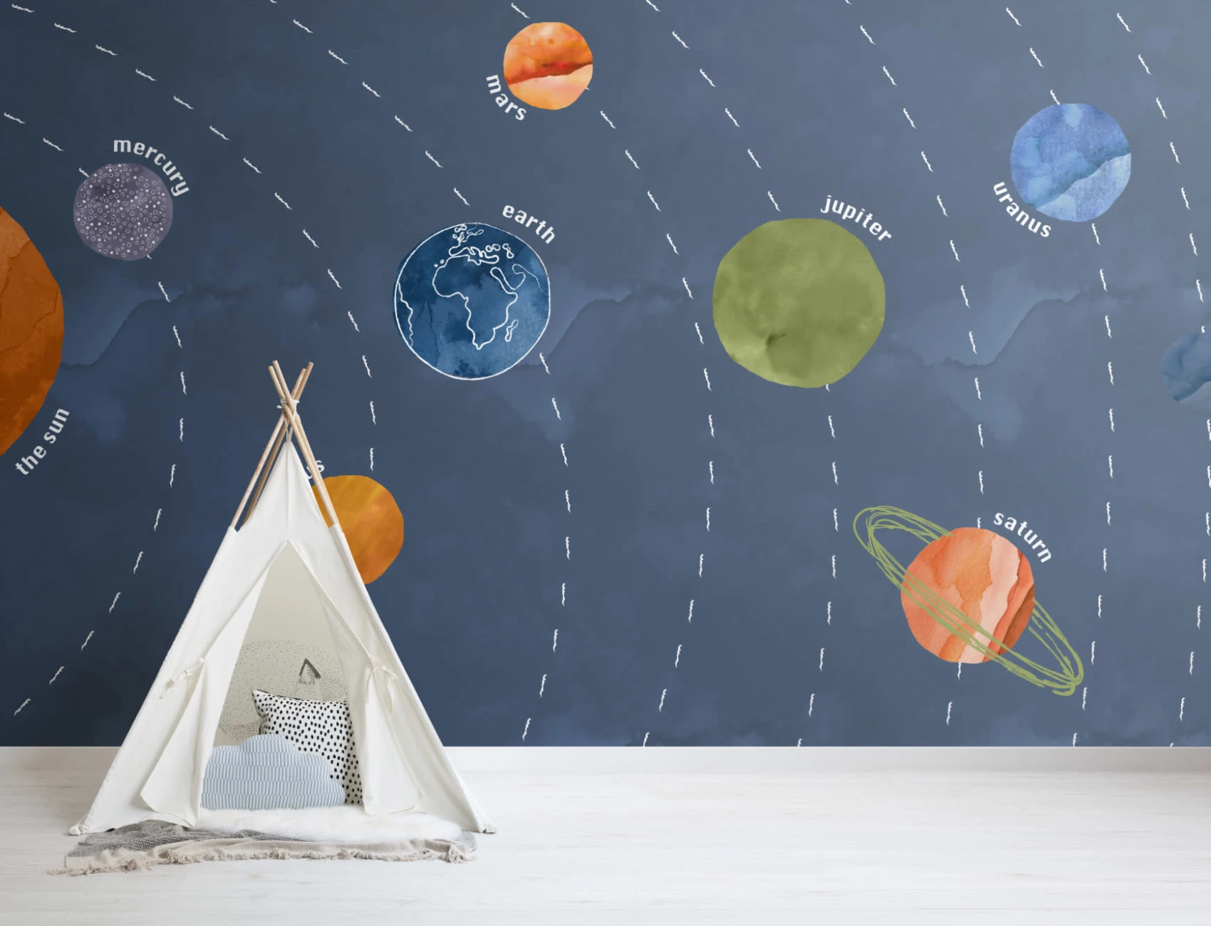Mural Papel Pintado Infantil con Planetas del Sistema Solar
