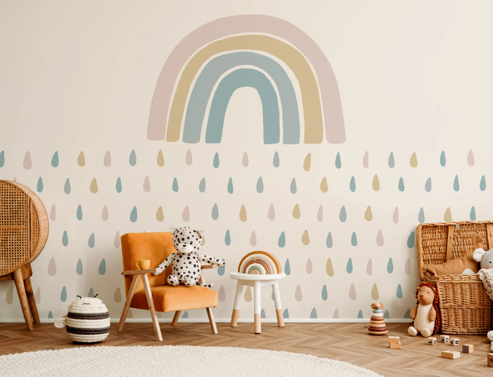 Rainbow Raindrops Mural Wallpaper