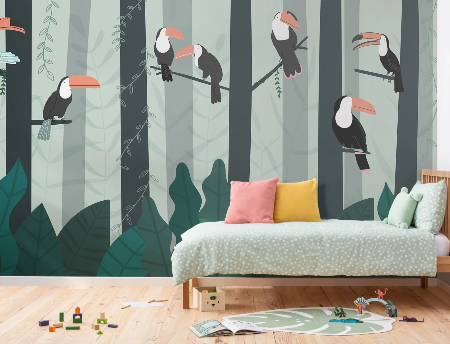 Mural Papel Pintado Tucanes en la Selva Tropical