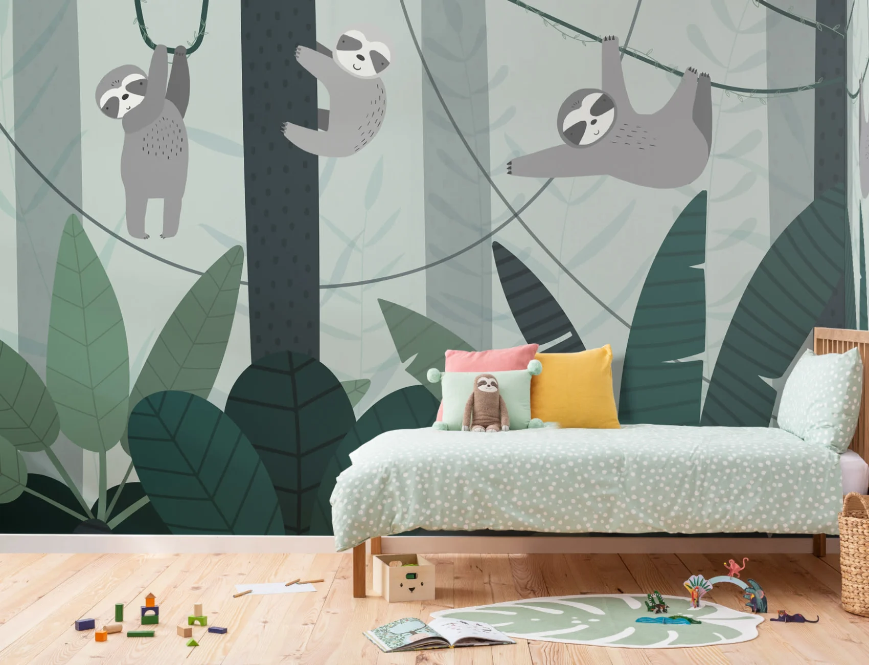 Cute Illustrated Sloth Wallpaper Mural