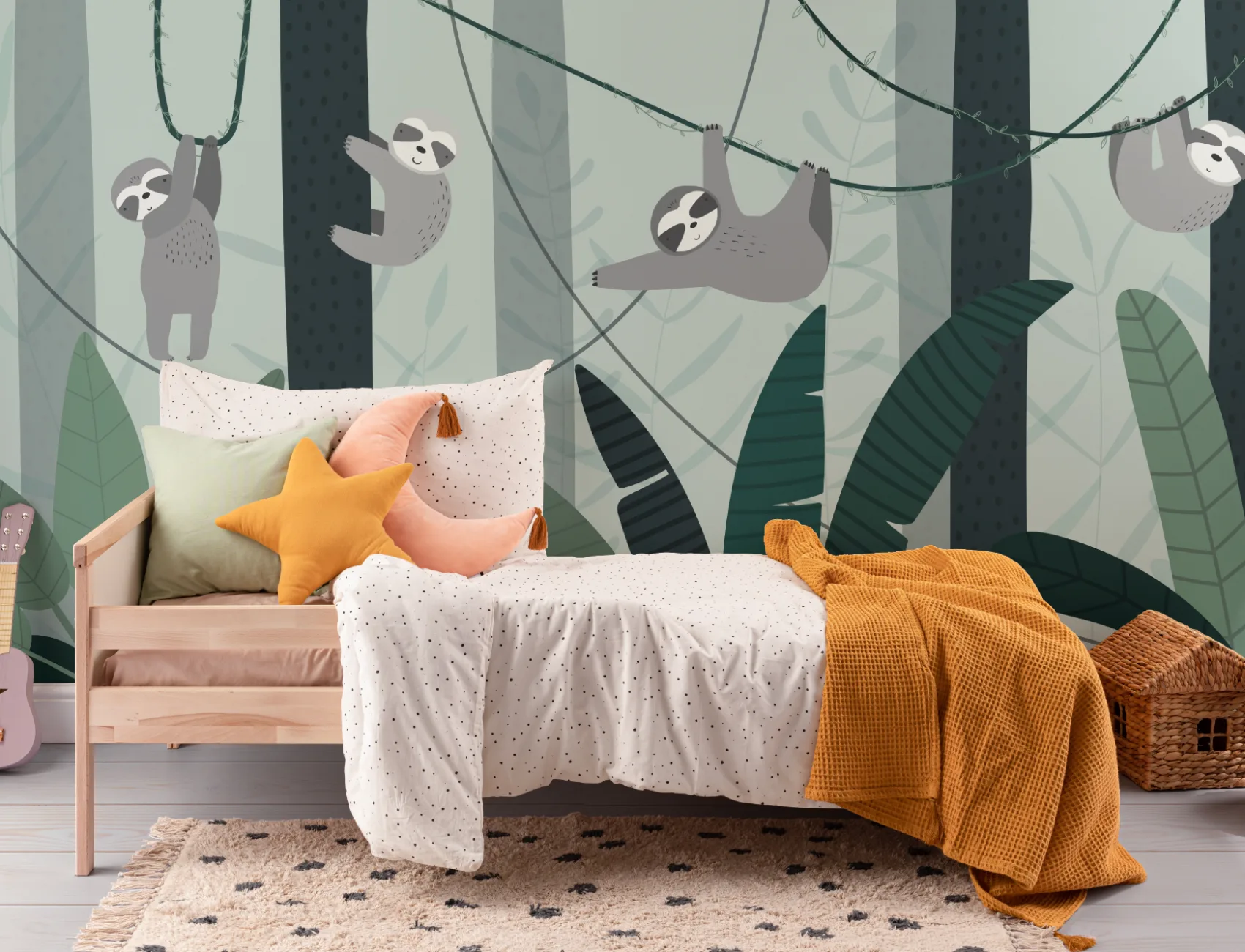 Cute Illustrated Sloth Wallpaper Mural