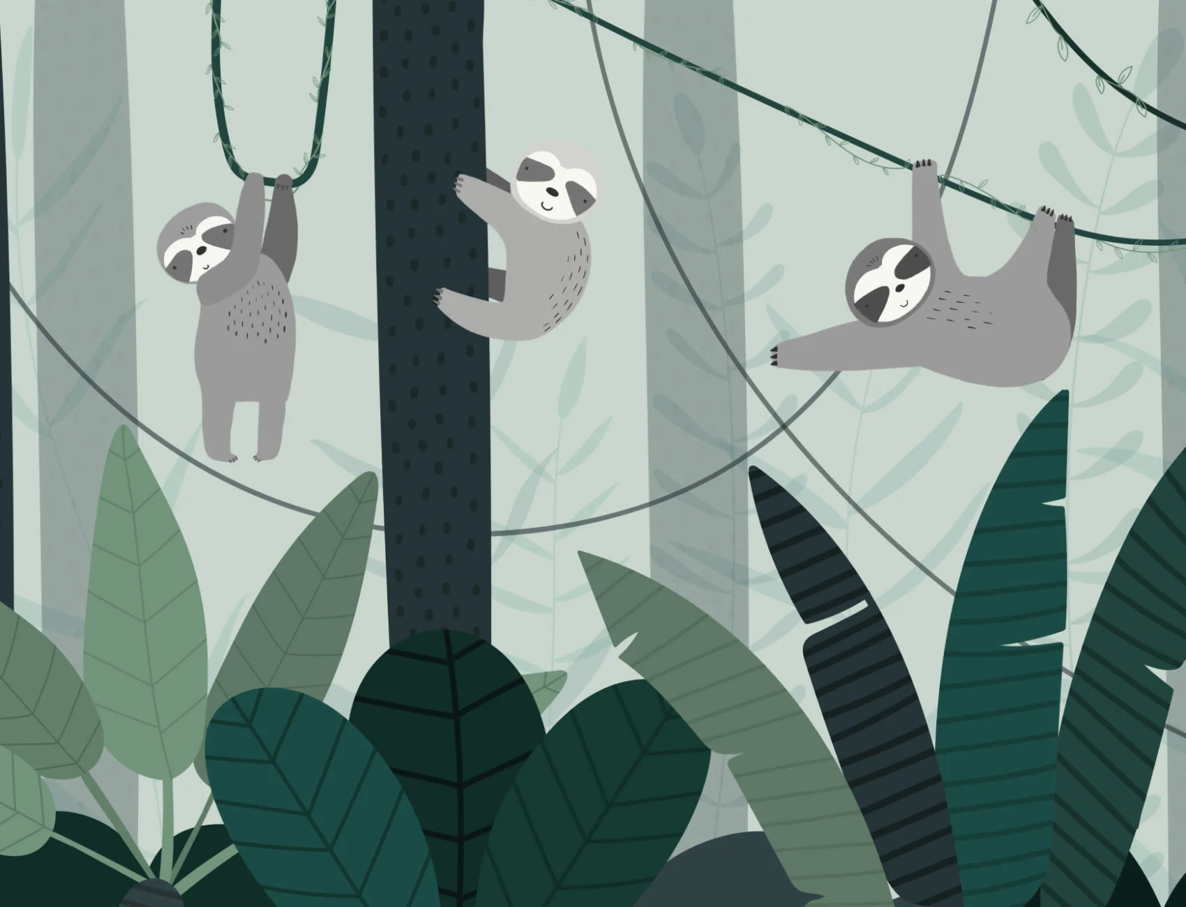 Cute Illustrated Sloth Wallpaper Mural
