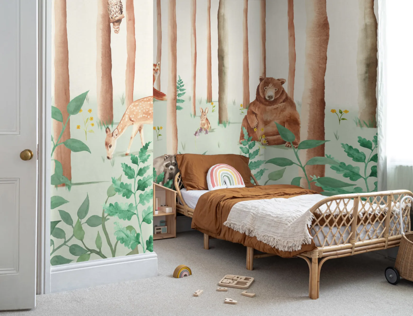 Watercolor Woodland Animals Wallpaper Mural