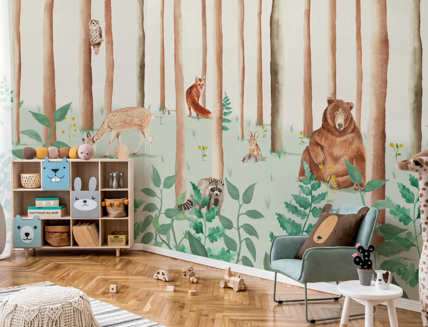 Watercolor Woodland Animals Wallpaper Mural