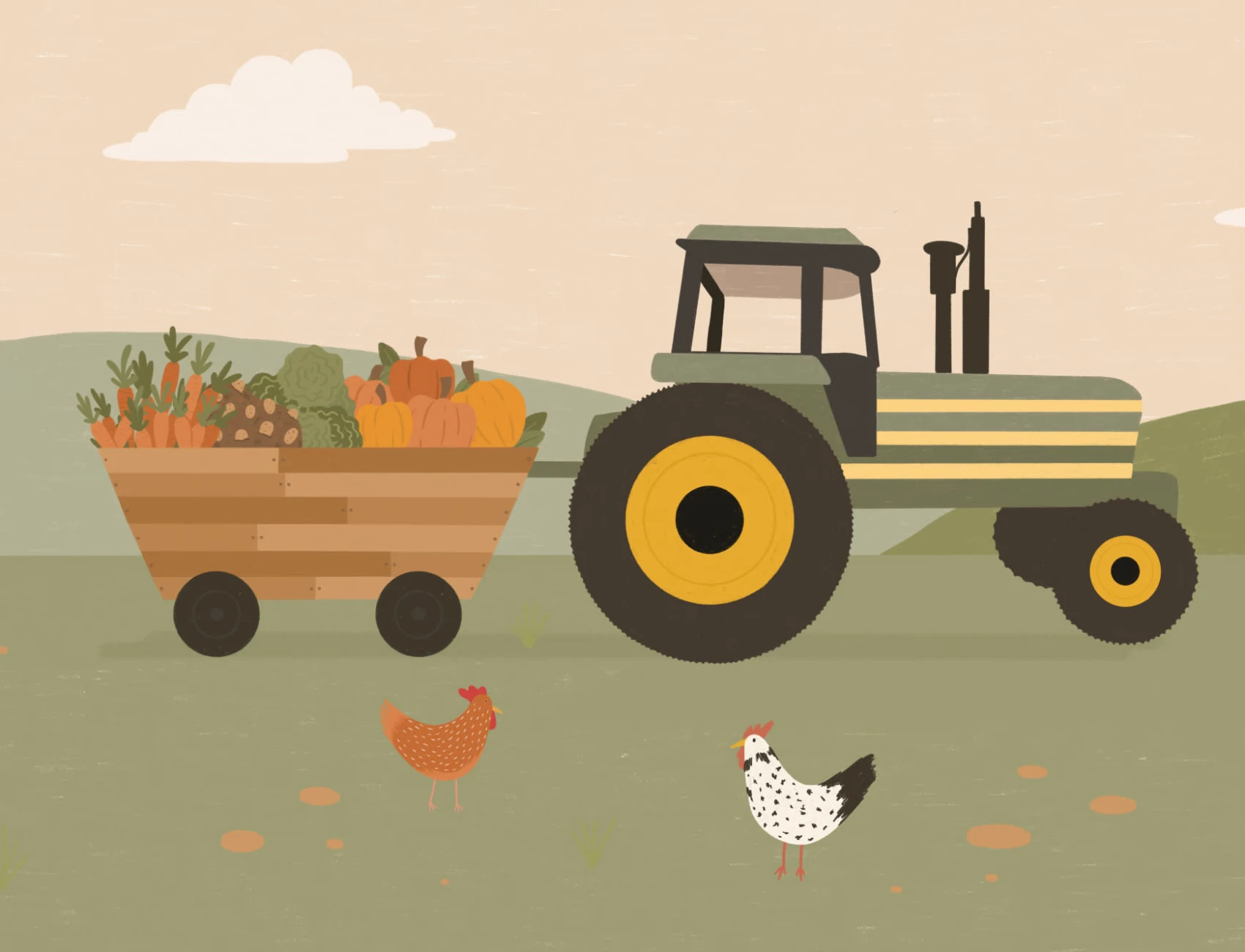 Tractor Farm Scene Illustration Kids Wallpaper Mural