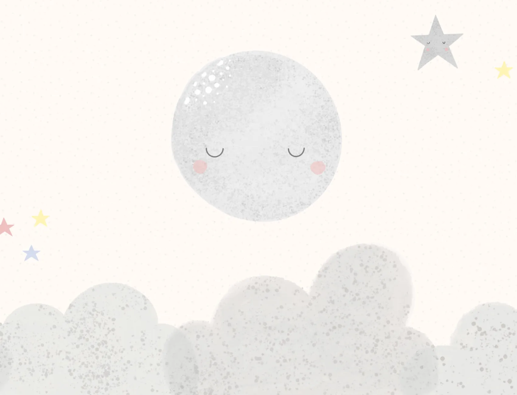 Carta da Parati Chiara per Bambini a Cielo con Luna e Nuvole
