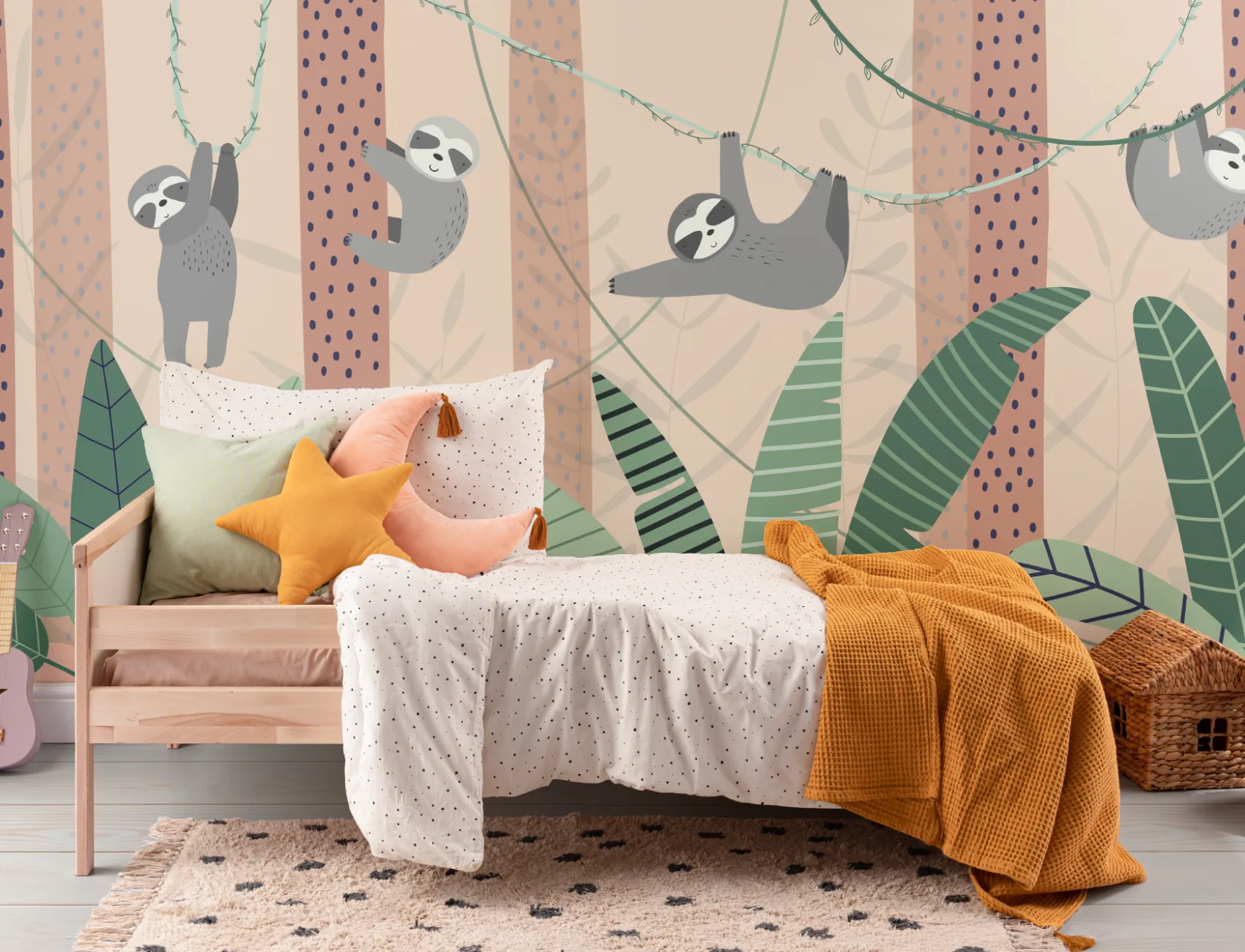 Cute Cartoon Sloth Wallpaper Mural