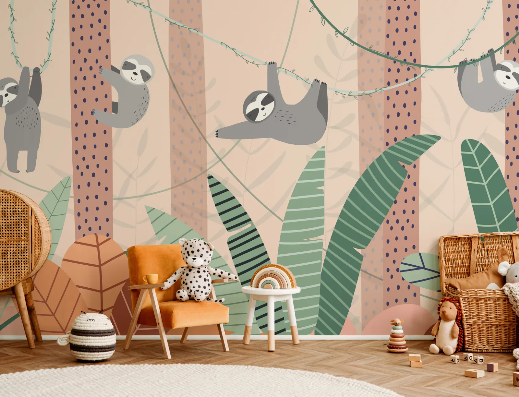 Cute Cartoon Sloth Wallpaper Mural