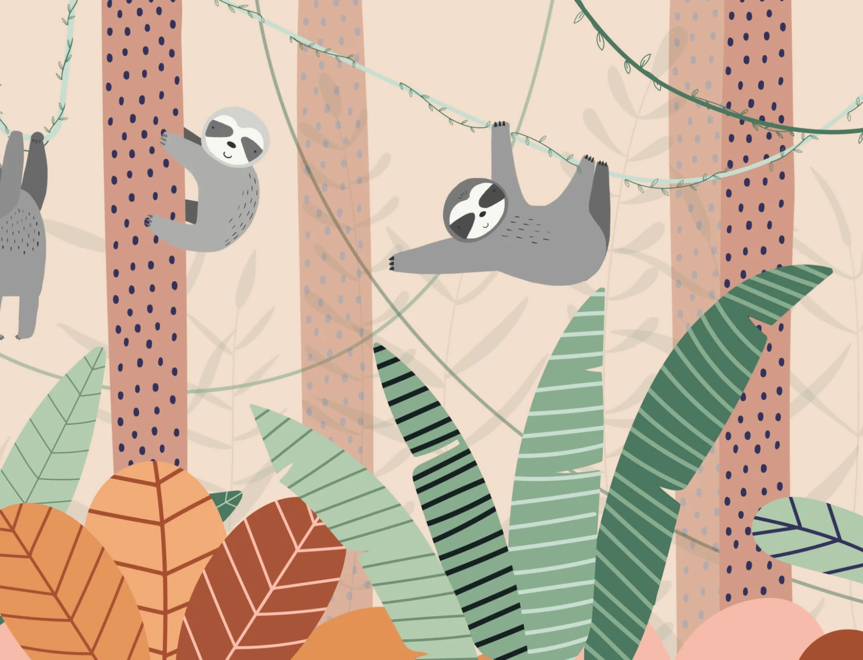 Cute Cartoon Sloth Wallpaper Mural