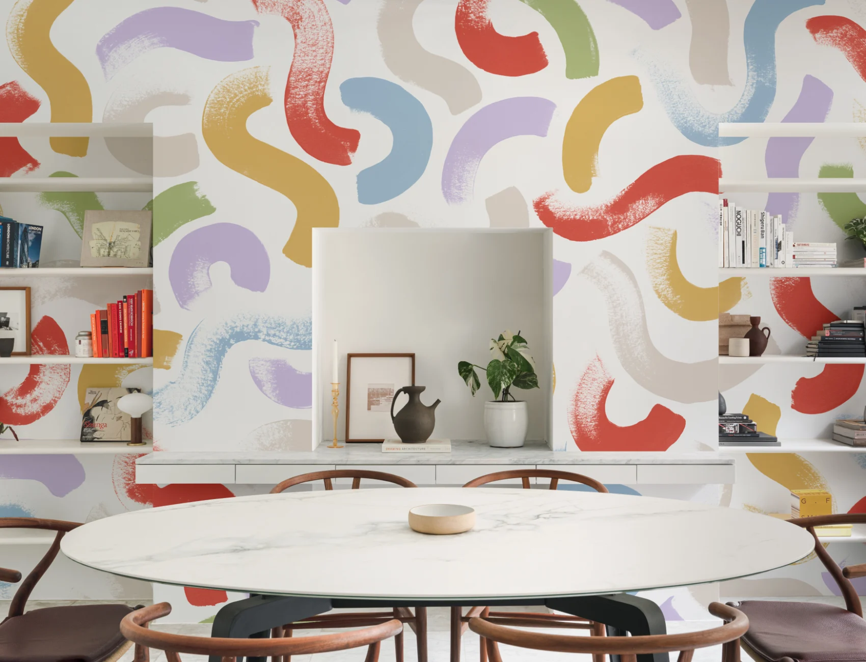 Hand-Painted Wiggle Shapes Wall Mural in Multi-Colored Tones
