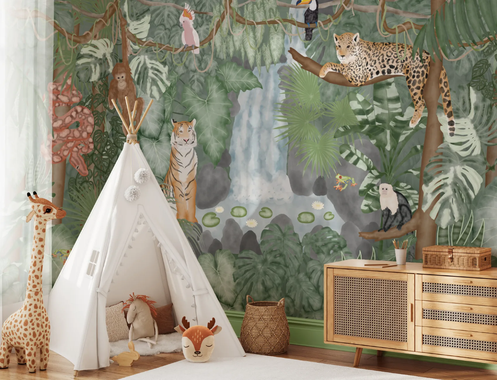 Watercolor Jungle Animals Wallpaper Mural