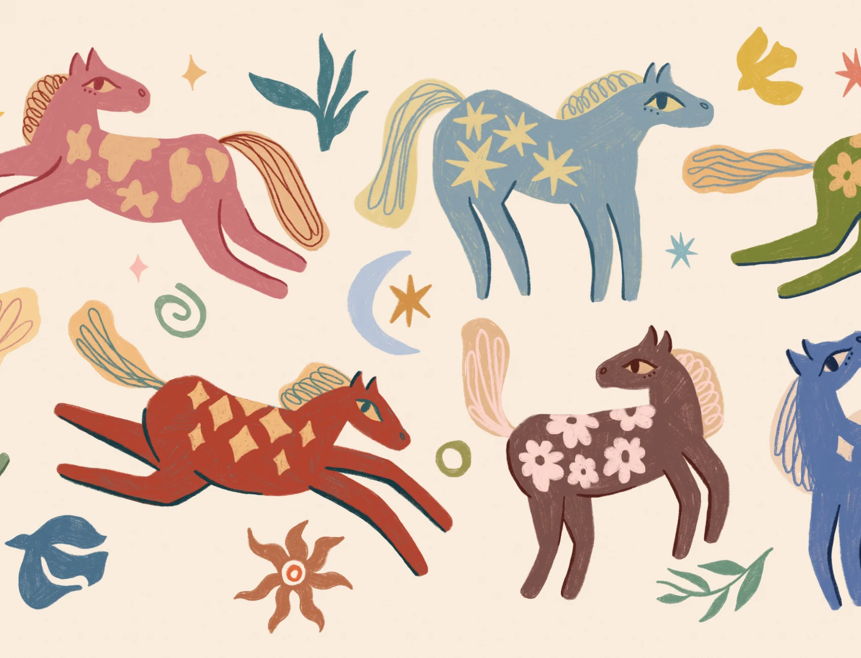 Multicolor Playful Pony Kids Animal Murale