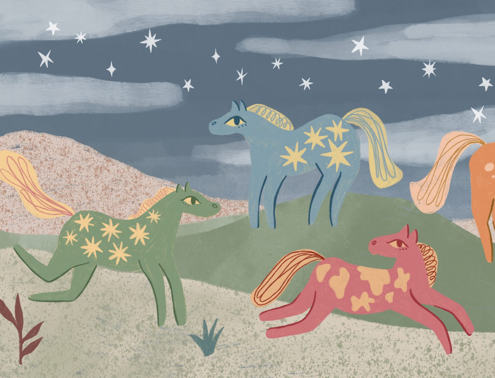 Kids' Multicolor Fantasy Horse Adventure Mural