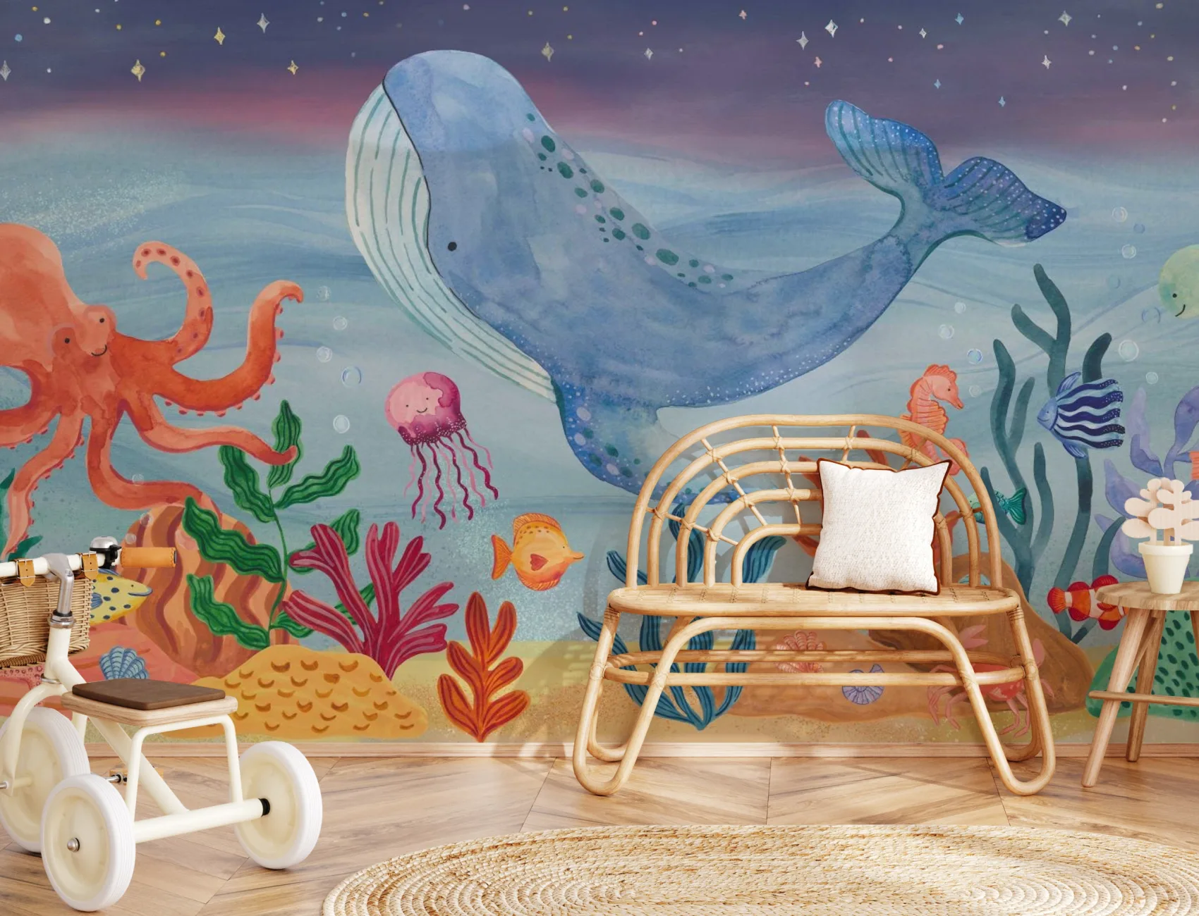 Carta da parati per bambini Avventura sottomarina multicolore