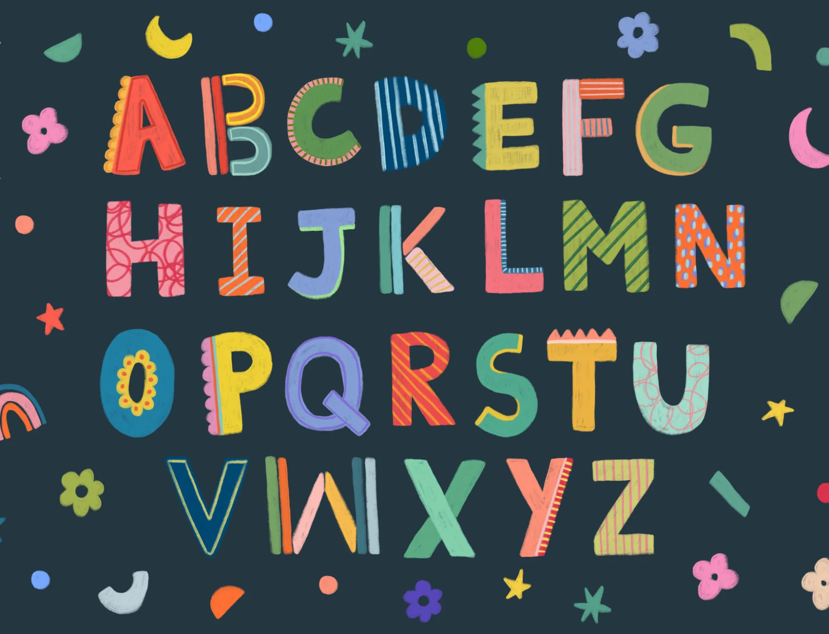 Navy Kids Colorful Alphabet Mural