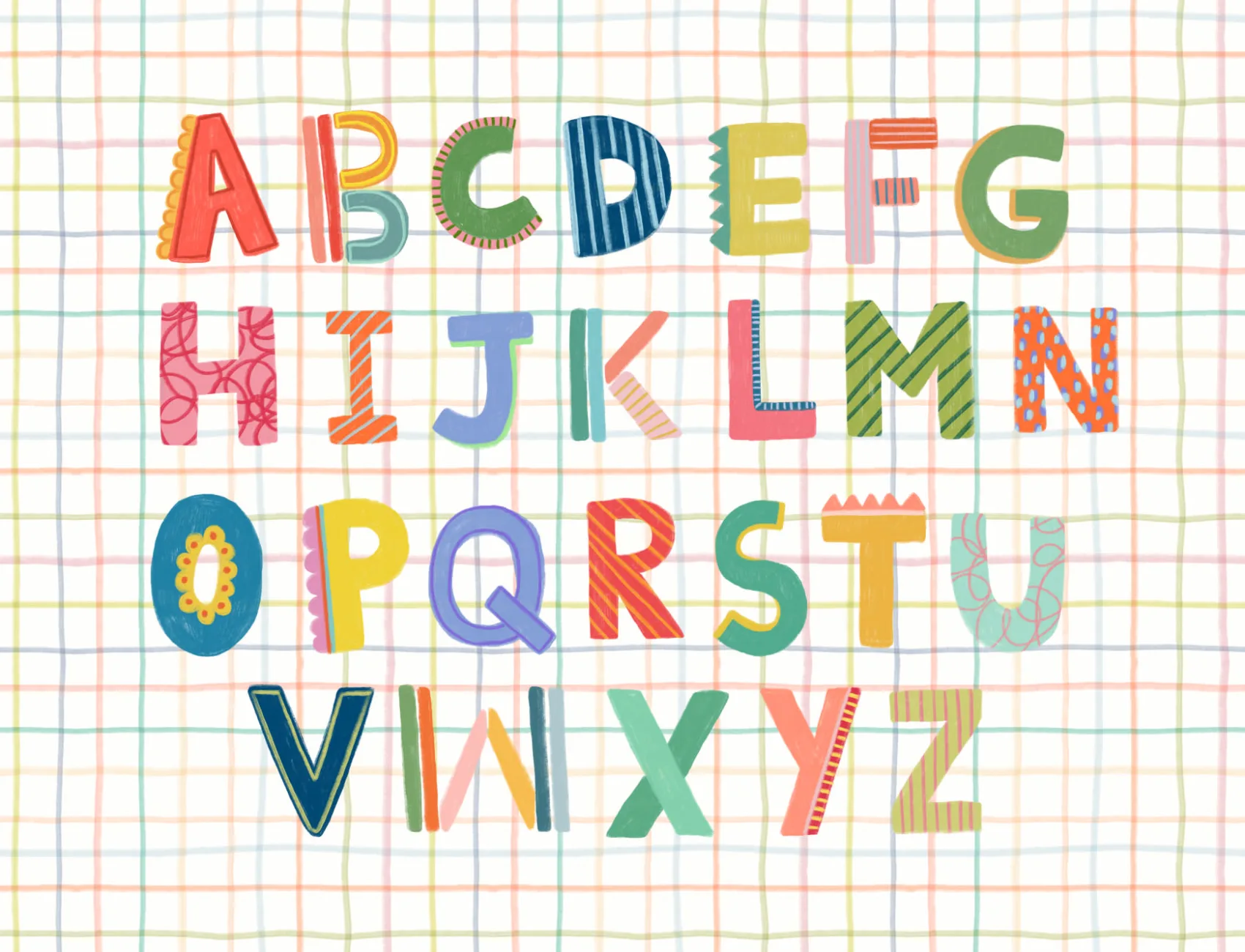 Colorful Kids Alphabet Grid Mural