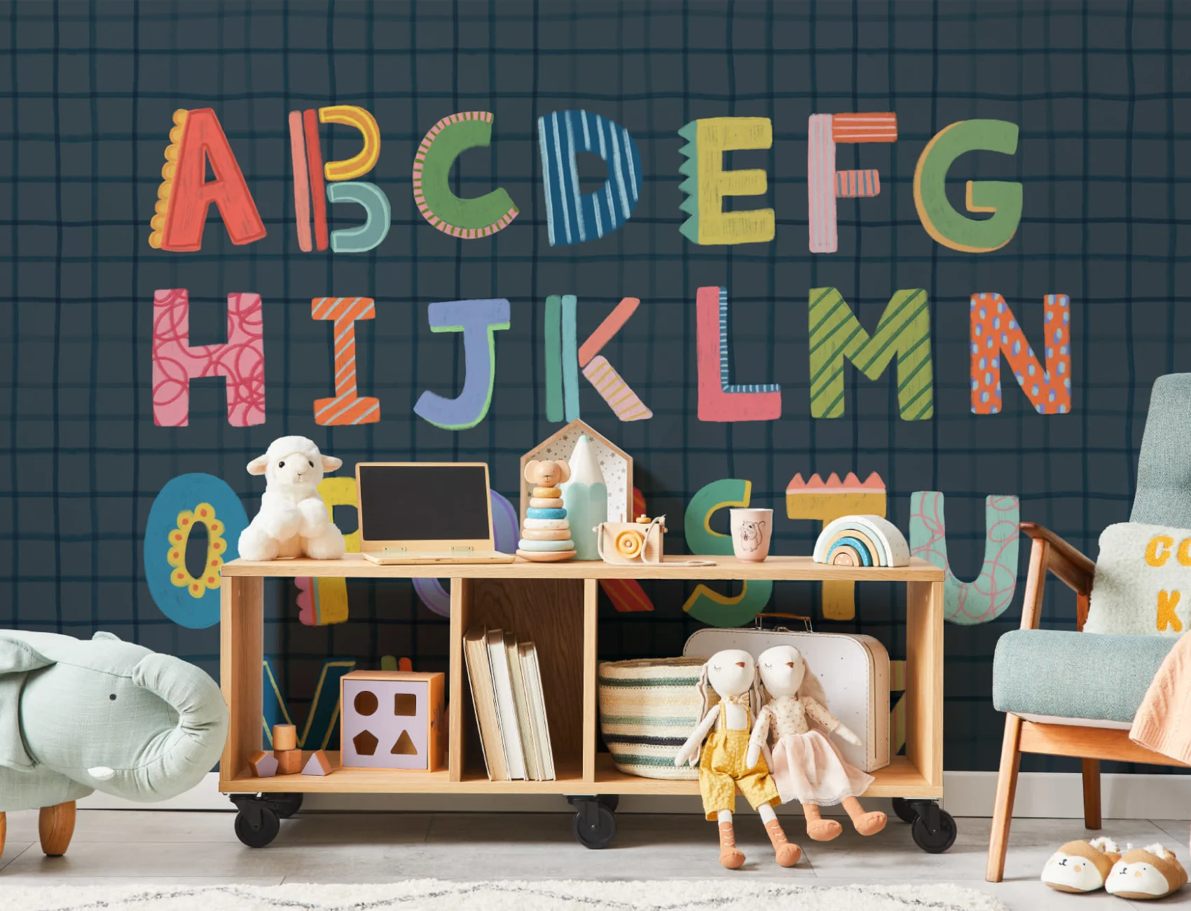Navy Kids Alphabet Grid Mural