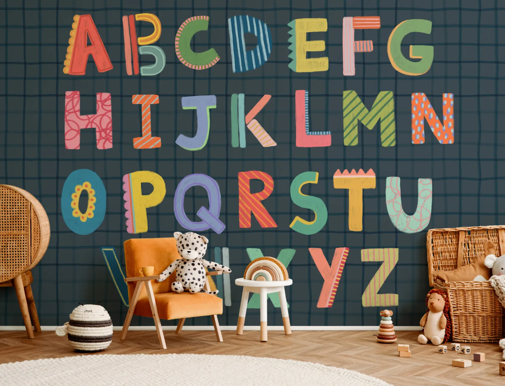 Navy Kids Alphabet Grid Mural