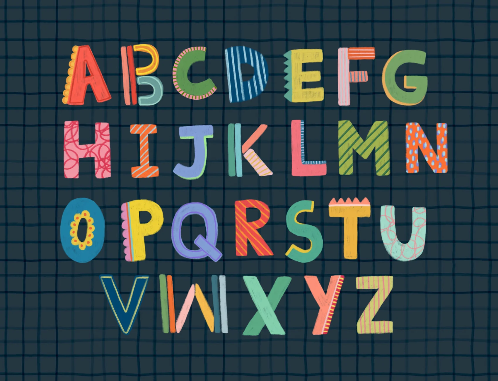Navy Kids Alphabet Grid Mural