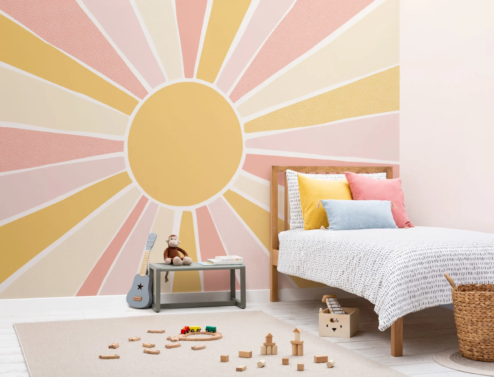 Kids Pink Boho Block Sunshine Mural