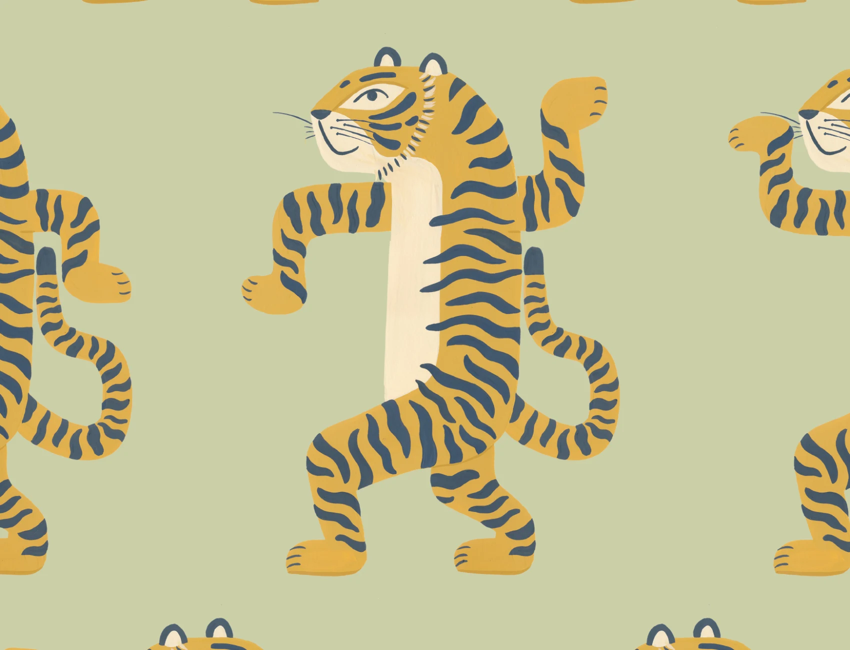 Green Dancing Tiger Mural
