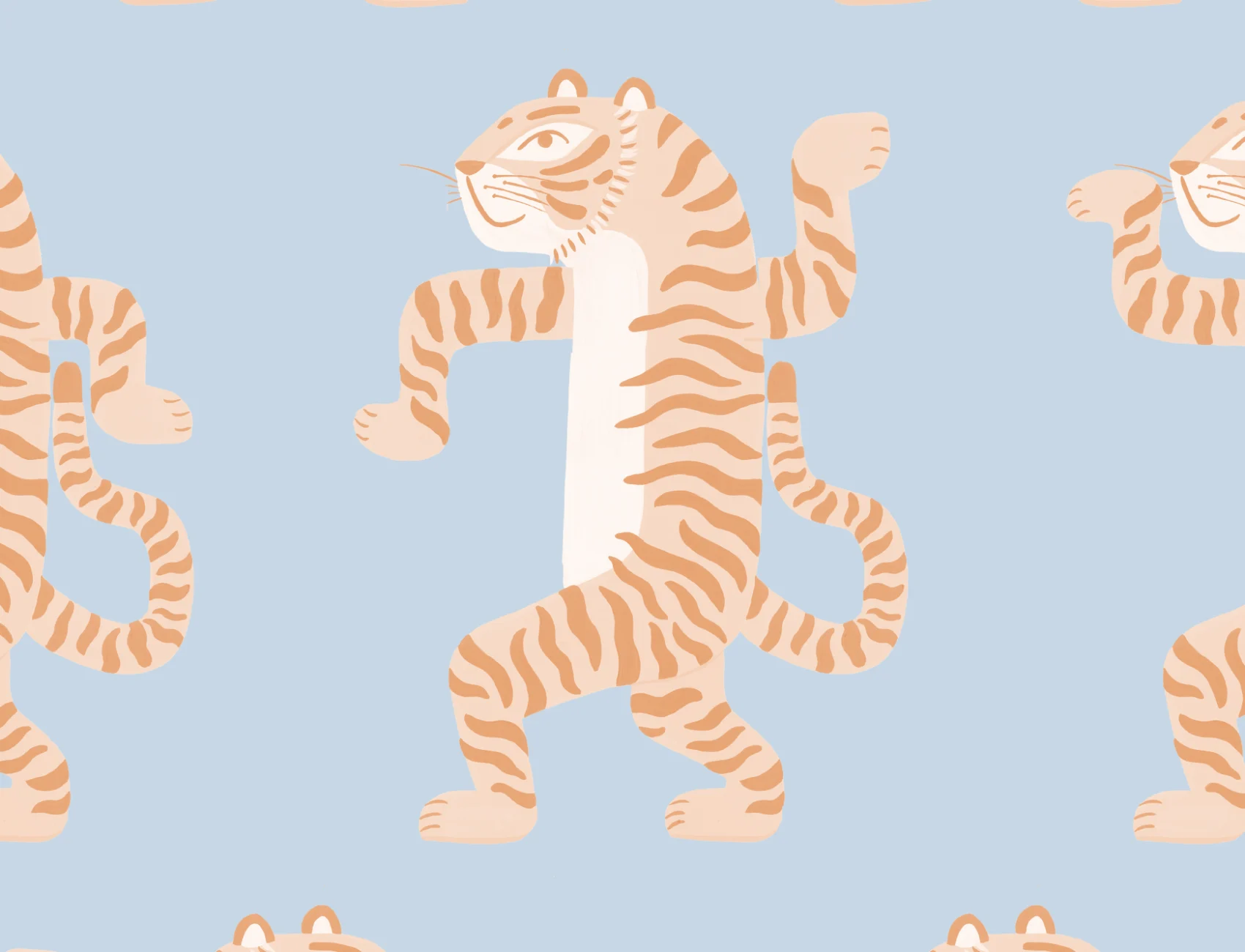Portocaliu și albastru Dancing Tiger murale