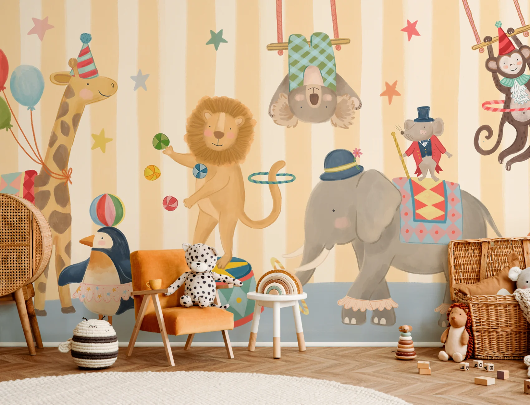 Dziecięca fototapeta w żółte paski Animal Circus Show