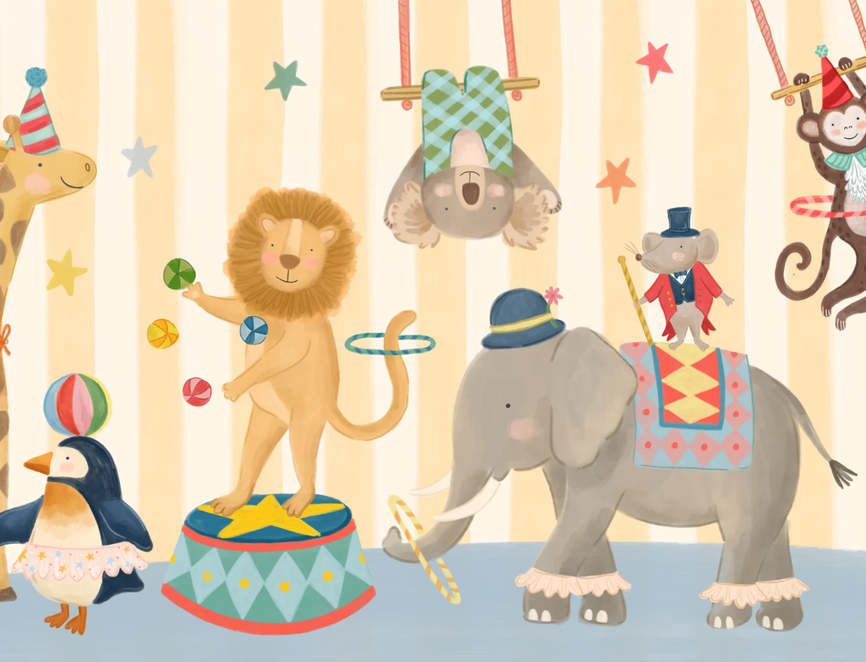 Dziecięca fototapeta w żółte paski Animal Circus Show