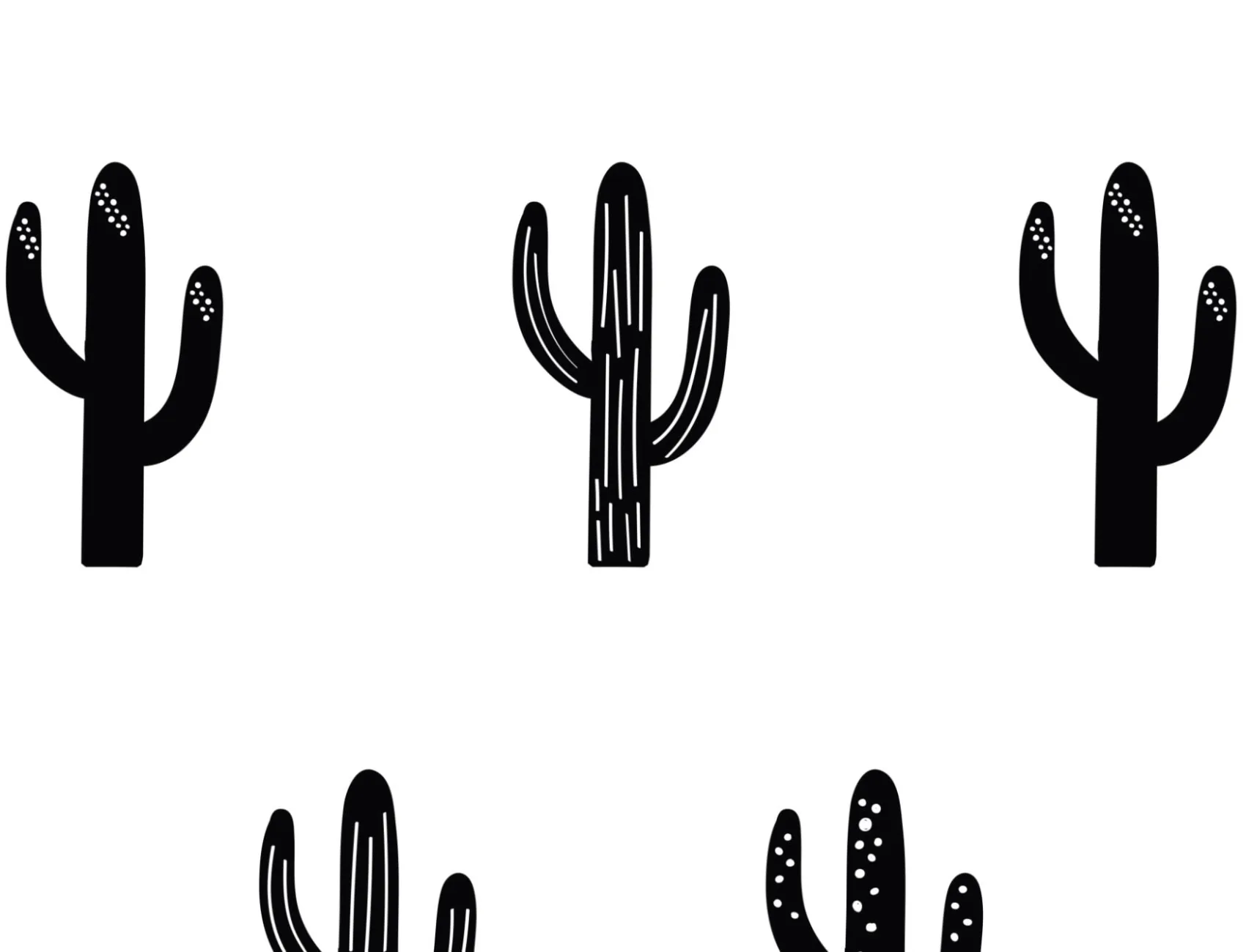 Saguaro Cactus Black & White Repeat Pattern Wallpaper