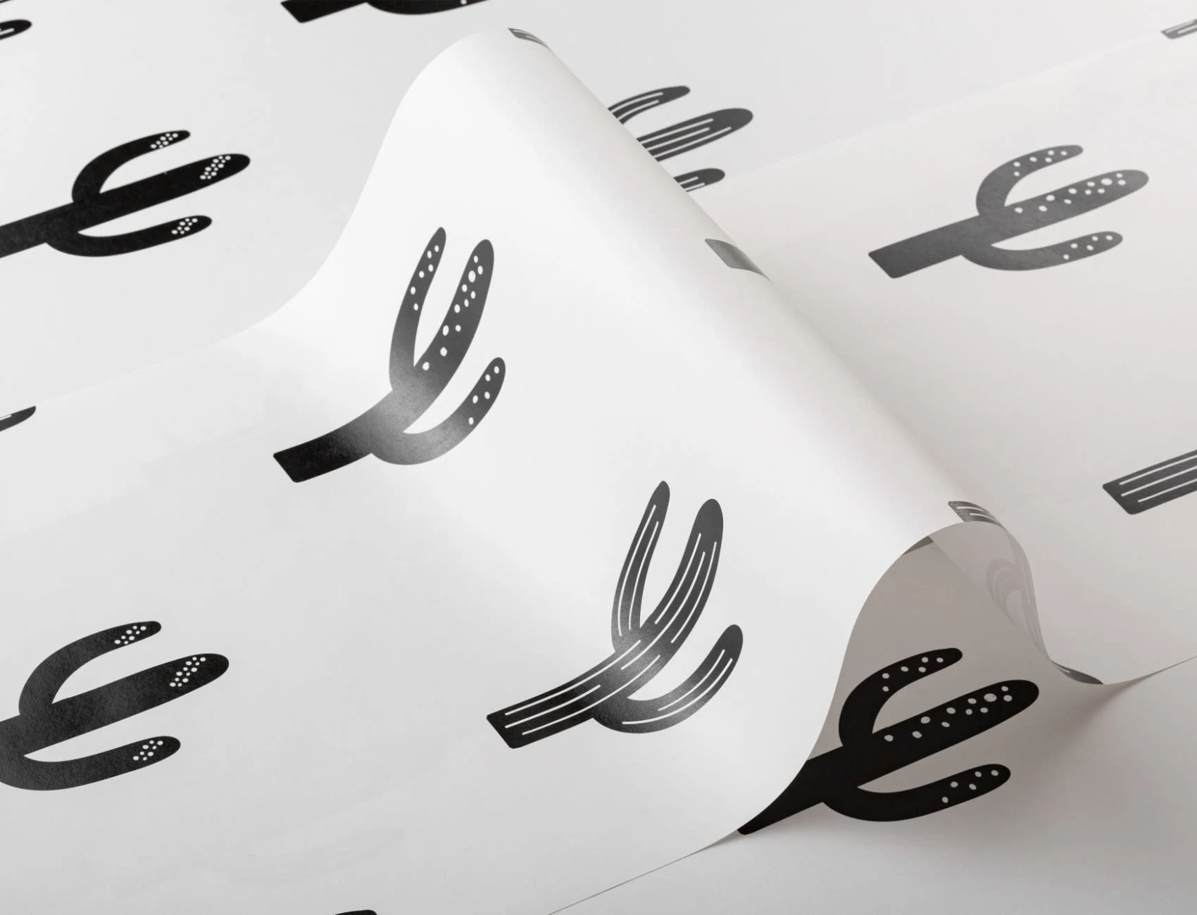 Saguaro Cactus Black & White Repeat Pattern Wallpaper